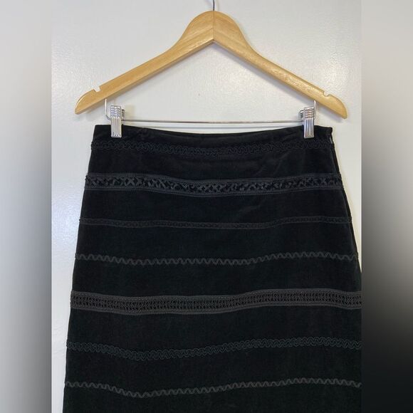 Marisa Christina Vintage Black Velvet Ribbon Trimmed Side Zip Lined Skirt Size 6 - Picture 8 of 9
